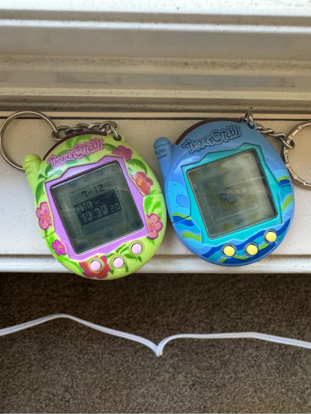 Tamagotchi Digital Pet Keychain - Blue & Green